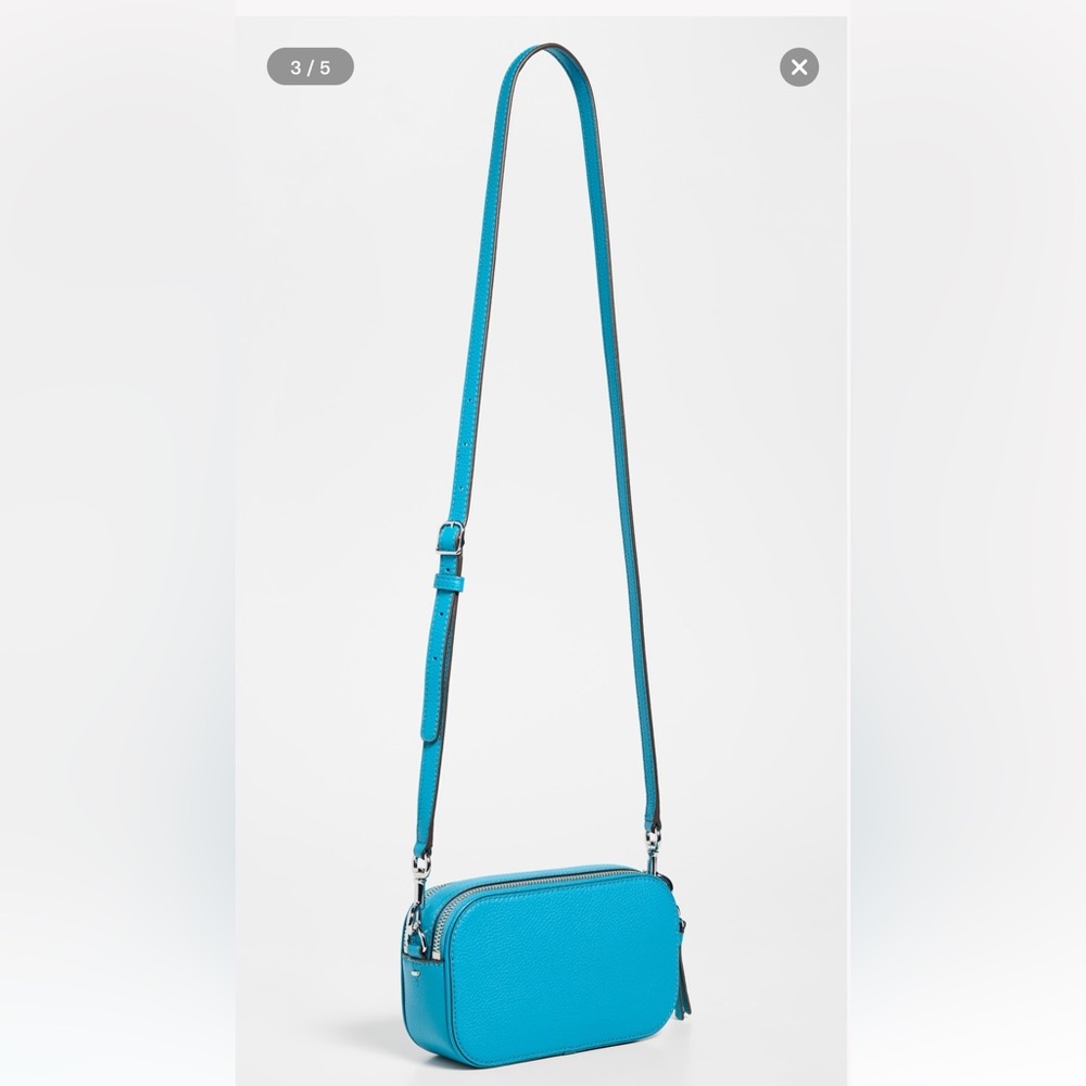 Tory Burch Turquoise Leather Camera Bag with Orange Strap - Picture 3 of 5